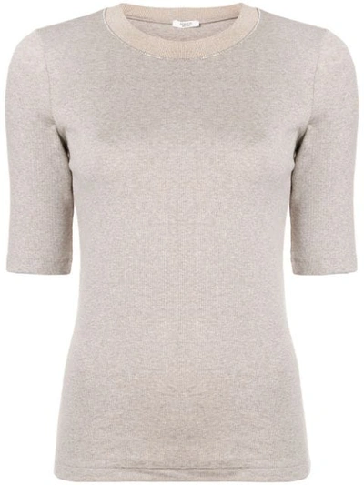 Peserico Short Sleeved Knit Top In Neutrals