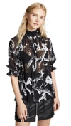 ADAM LIPPES Mock Neck Blouse with Smocked Sleeves
