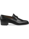 GUCCI GUCCI LEATHER LOAFERS WITH GUCCI TEAM MOTIF - BLACK