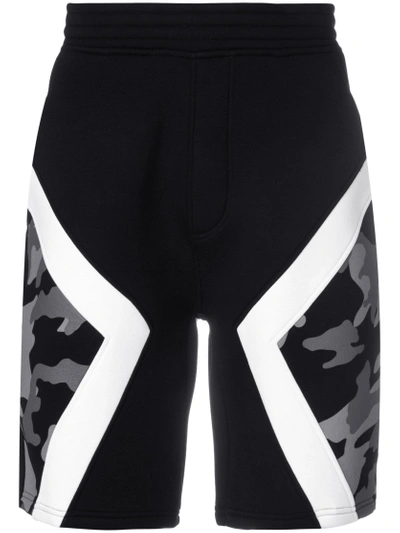 Neil Barrett Camouflage Panel Shorts In 524blkwht