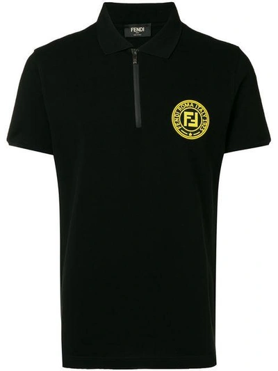 Fendi Chest Logo Polo Shirt In Black