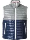 THOM BROWNE DOWN-FILLED BICOLOR TECH VEST IN SATIN FINISH