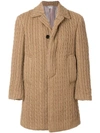 THOM BROWNE RIBBED BABY CABLE CAMEL HAIR BAL COLLAR OVERCOAT