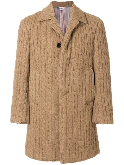 Thom Browne Ribbed Baby Cable Camel Hair Bal Collar Overcoat In Neutrals