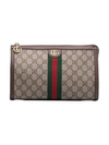 GUCCI BEIGE AND BROWN GG LOGO LEATHER MAKEUP BAG