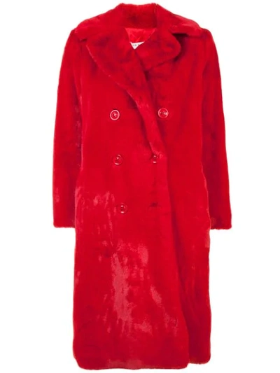 Alice And Olivia Alice + Olivia Montana Faux Fur Long Peacoat In Red