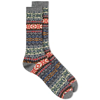 Anonymous Ism Fair Isle Crew Sock In Grey