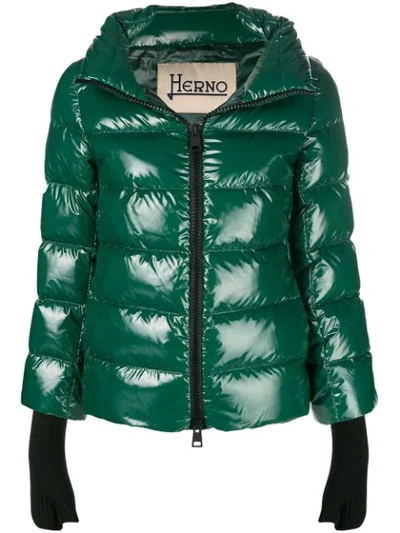 Herno Funnel Neck Padded Jacket In Green