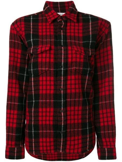 Saint Laurent Red And Black Brushed Flannel Shirt
