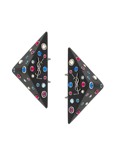 Saint Laurent Eighties Triangle Clip-on Earrings In Black