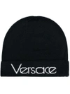 VERSACE VERSACE LOGO KNITTED BEANIE - BLACK