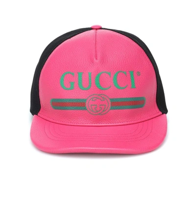 Gucci 印花皮革棒球帽 In Fuchsia