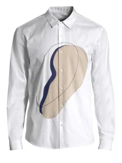 Solid Homme Ear Graphic Button-down Shirt In White