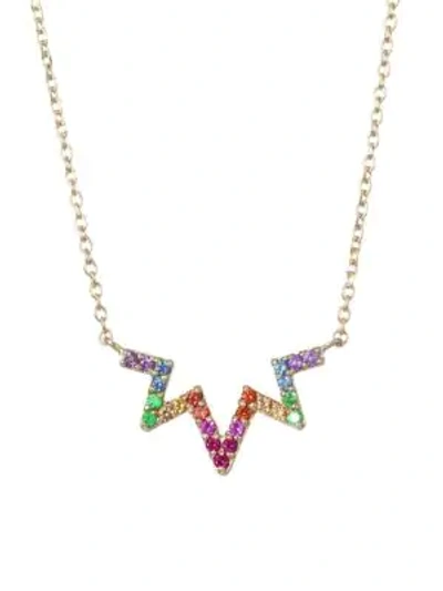 Anzie Multicolored Sapphire & 14k Yellow Gold Necklace In Blue/hot Pink/mint