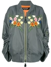 JUNYA WATANABE RUCHED SLEEVE EMBROIDERED FLORAL BOMBER JACKET