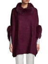 ADRIENNE LANDAU Dyed Fox Fur Trimmed Poncho,0400099009498