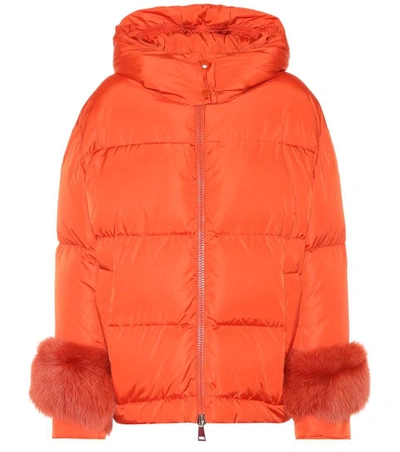 Moncler Effraie Fur-trimmed Down Jacket In Orange