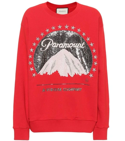 Gucci Red Paramount Pictures® Edition Sequin Sweatshirt In Red Cotton Jersey