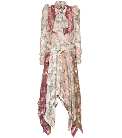 Zimmermann Unbridled Floral-print Contrast-panel Silk Gown In Brown Multi