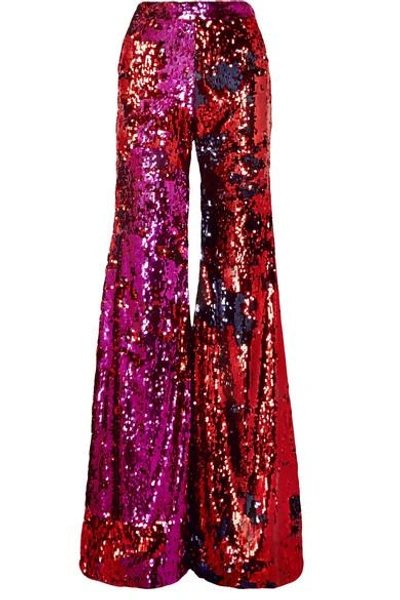 Halpern Sequined Tulle Flared Trousers In Fuchsia