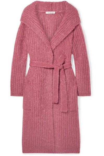 Max Mara Hooded Mohair Rib Knit Long Cardigan In Pink | ModeSens