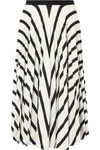 VANESSA BRUNO FADIA PLEATED STRIPED CREPE MIDI SKIRT