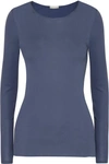 Hanro Satin-trimmed Cotton-jersey Top In Mid Denim