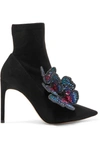 Sophia Webster Riva Appliquéd Stretch-suede Sock Boots In Black