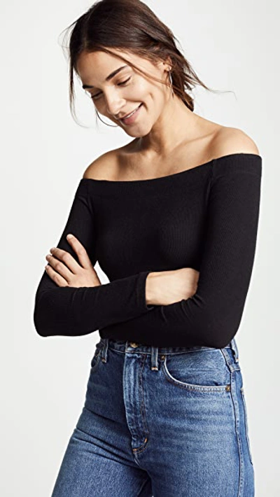 Z Supply Long Sleeve Off The Shoulder Tee In Black