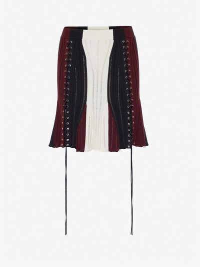 Alexander Mcqueen A-line Colorblocked Lacing Knit Mini Skirt In Black Mix