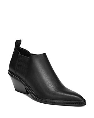 Vince Women's Farly Pointed-toe Mid-heel Ankle Booties In Black Pebbled Leather