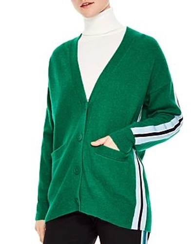 Sandro Contrast Stripe Cardigan In Green