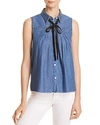 FRAME TIE PINTUCK CHAMBRAY TOP,LWSH0737