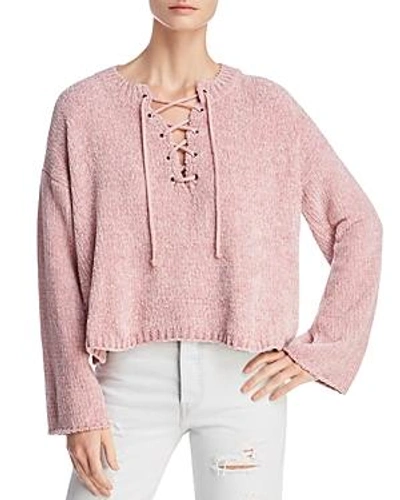 Sadie & Sage Cropped Lace-up Sweater In Dusty Pink