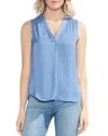Vince Camuto V-neck Rumple Satin Blouse In Sapphire Ice