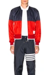 THOM BROWNE THOM BROWNE BICOLOR BOMBER JACKET IN BLUE,RED,.,TMBX-MO149