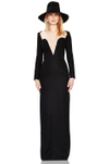 SAINT LAURENT Wool Plunging Long Sleeve Gown,SLAU-WD95