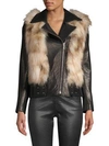 NOUR HAMMOUR Rochelle Fox Fur & Leather Moto Jacket