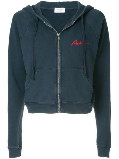 Re/done Zip Hoodie With Chain Stitch In Blue