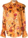 MOTHER OF PEARL FLORAL PRINT RUFFLE DETAIL BLOUSE