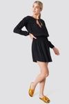 TRENDYOL RUCHED WAIST MINI DRESS - BLACK