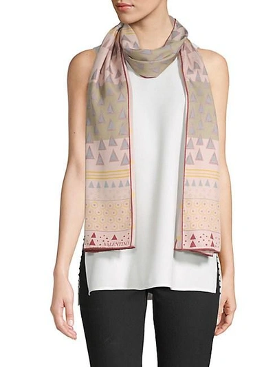 Valentino Garavani Geometric Silk Stole In Bamboo