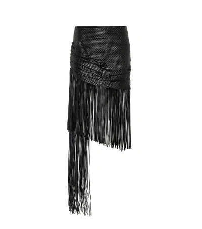 Magda Butrym St John Fringed Leather Skirt In Black