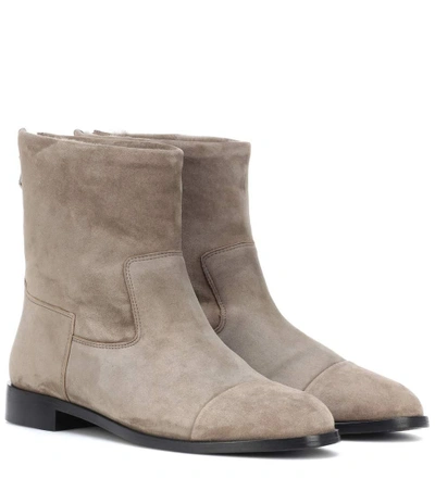 Bougeotte Suede And Shearling Ankle Boots In Grey