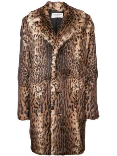 Saint Laurent Leopard Print Rabbit Fur Coat In Brown