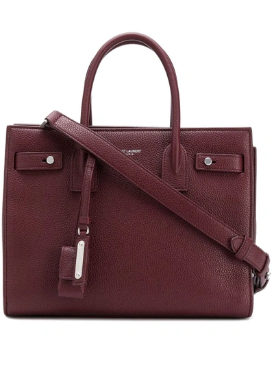 Saint Laurent Sac De Jour Baby Supple Bonded Leather Tote Bag, Burgundy In Red