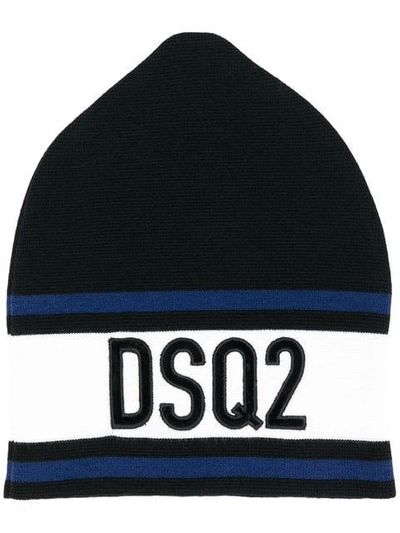 Dsquared2 Men's Striped Logo Beanie Hat In Black