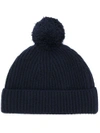 CLOSED CLOSED RIBBED POMPOM HAT - BLUE