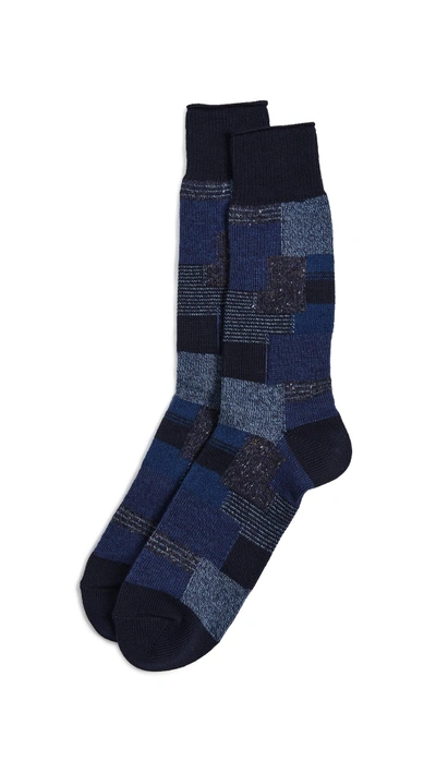 Anonymous Ism Patchwork Crew Socks In Navy