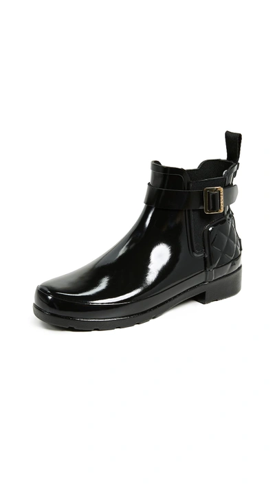 Hunter Original Refined Quilted Gloss Chelsea Waterproof Boot In Black